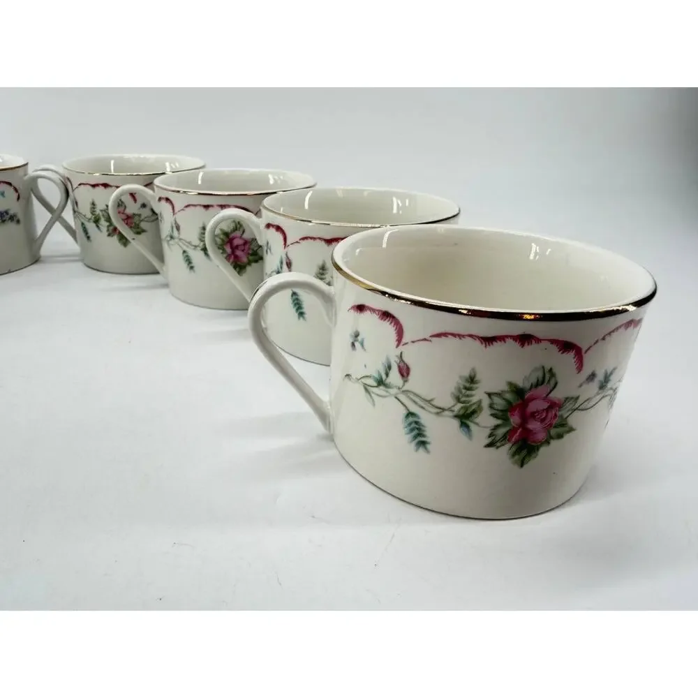 Tabletops Unlimited Floral Rose Coffee Tea Cups Gold Trim Set of 8 Made in China